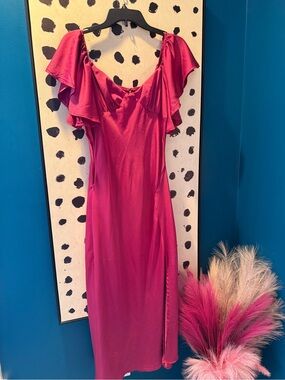 Fuchsia Ruffle-Sleeve Maxi Dress